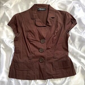 RB Collection New York Womens Brown Short Sleeve Button Up Blazer Top Sz L
